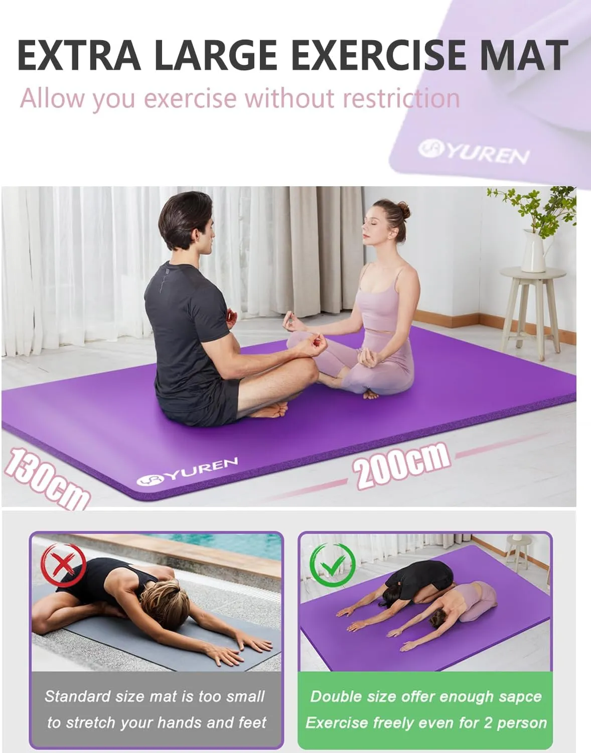 Yoga Mat 1/2 Inch Thick Large Exercise Mat 78"x 51" Extra Wide Workout Mats for Home Gym, Non-Slip Gym Floor Mat Soft Comfortable with Carrying Yoga Bag