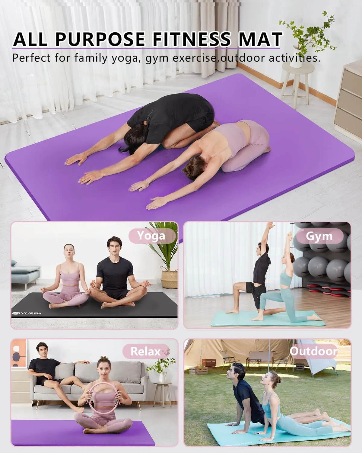 Yoga Mat 1/2 Inch Thick Large Exercise Mat 78"x 51" Extra Wide Workout Mats for Home Gym, Non-Slip Gym Floor Mat Soft Comfortable with Carrying Yoga Bag