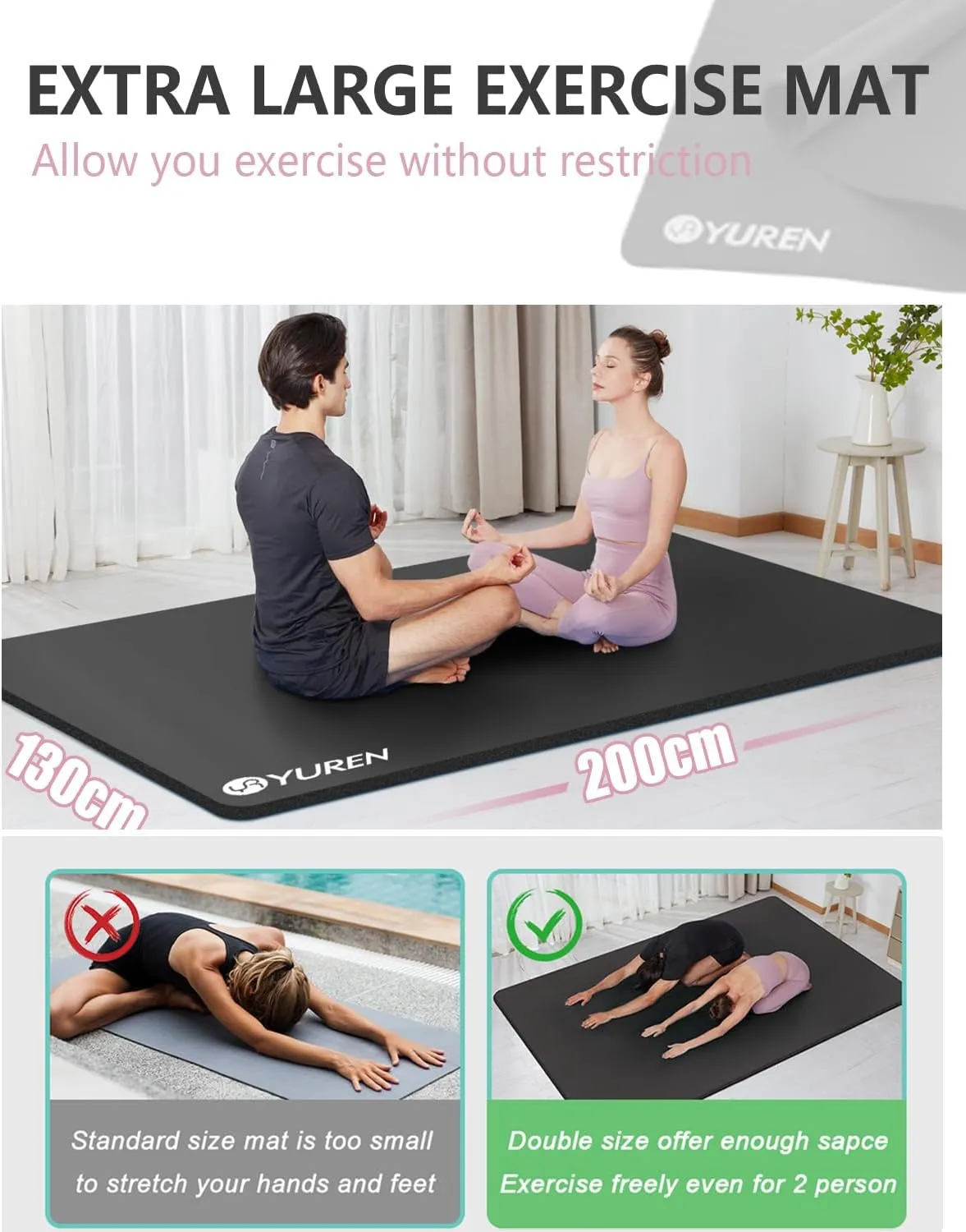Yoga Mat 1/2 Inch Thick Large Exercise Mat 78"x 51" Extra Wide Workout Mats for Home Gym, Non-Slip Gym Floor Mat Soft Comfortable with Carrying Yoga Bag