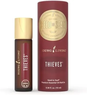 Young Living Thieves Roll-On - 10 ml - Pre-Diluted Essential Oil Blend for On-The-Go Application - a Legendary Blend of Essential Oils. Formulated with Clove, Lemon, Cinnamon Bark, Eucalyptus