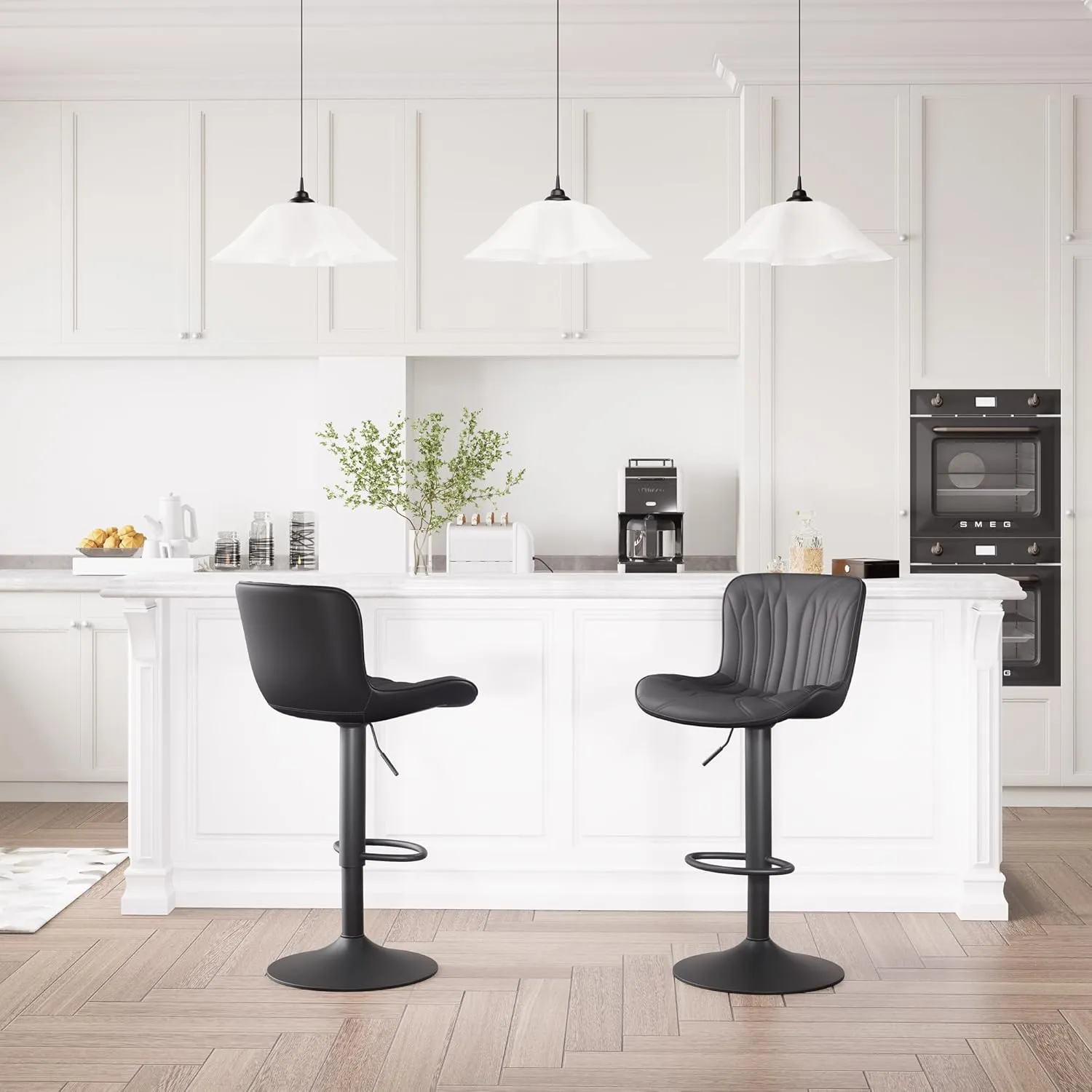 YOUNIKE Single Black Bar Stools Modern Swivel Counter Height Bar Chair with Back Adjustable Kitchen Island Faux Leather Padded Barstools taburetes de bar Breakfast sillas para barra de cocina 1PCS