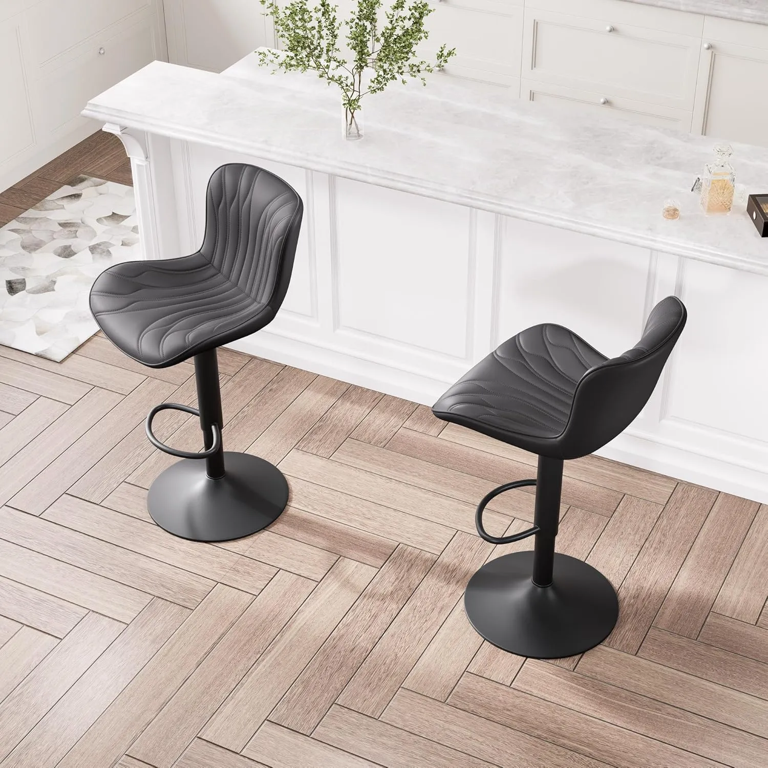 YOUNIKE Single Black Bar Stools Modern Swivel Counter Height Bar Chair with Back Adjustable Kitchen Island Faux Leather Padded Barstools taburetes de bar Breakfast sillas para barra de cocina 1PCS