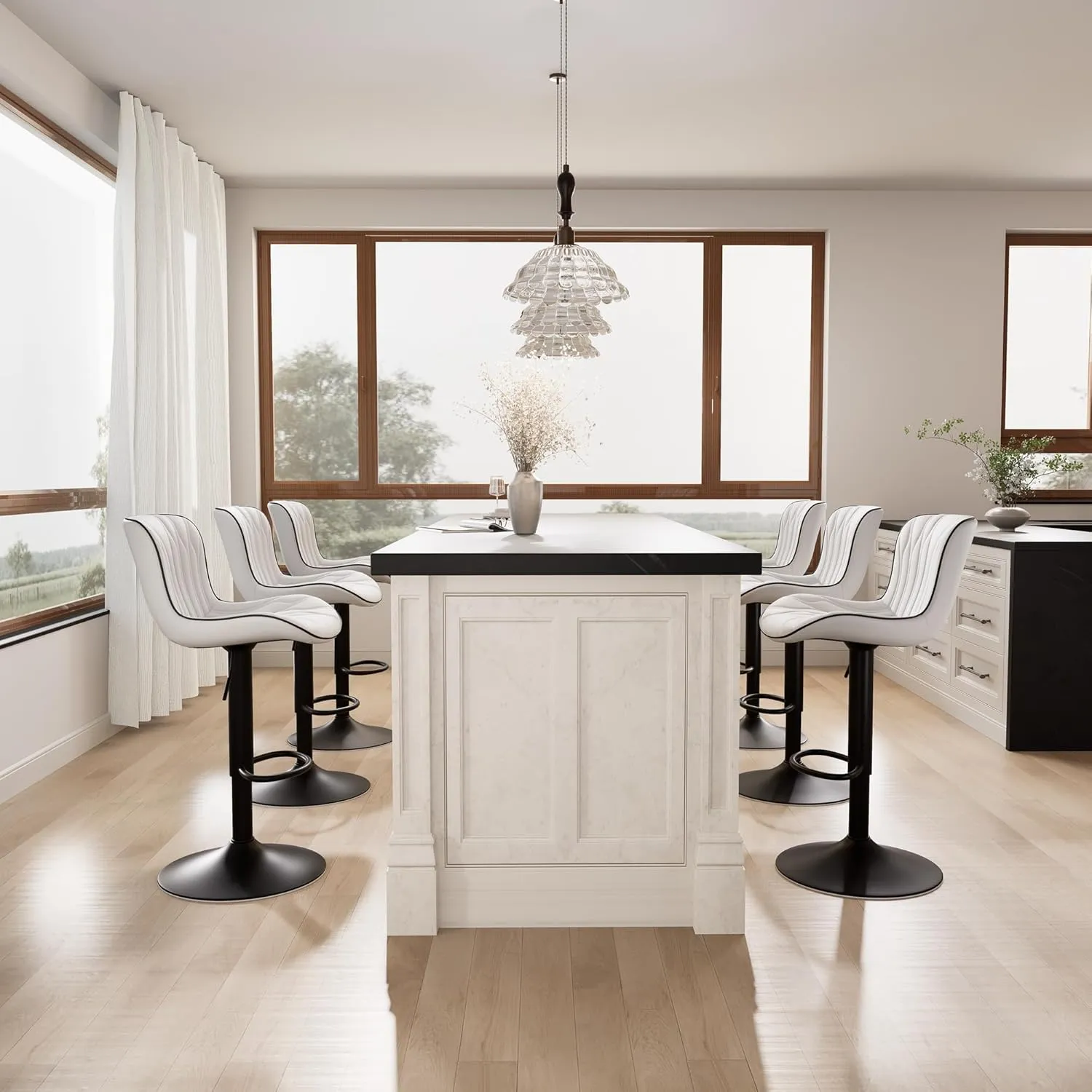 YOUNIKE Single White Bar Stools Modern Swivel Counter Height Bar Chair with Back Adjustable Kitchen Island Faux Leather Padded Barstools taburetes de bar Breakfast sillas para barra de cocina 1PCS