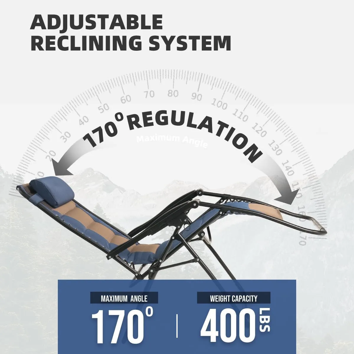 Zero Gravity Chair Oversized Padded Recliner with Adjustable Headrest & Cup Holder - 600D Oxford Folding Lounge Chair for Outdoor Camping, Patio, Poolside (Brown & Blue)