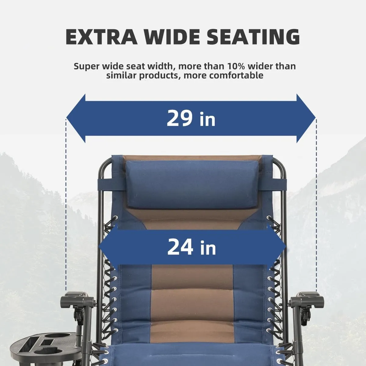 Zero Gravity Chair Oversized Padded Recliner with Adjustable Headrest & Cup Holder - 600D Oxford Folding Lounge Chair for Outdoor Camping, Patio, Poolside (Brown & Blue)