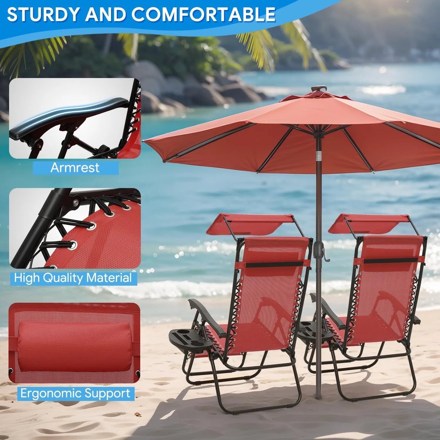 Zero Gravity Lounge Chair - Outdoor Recliner with Adjustable Sunshade Canopy, 330lbs Capacity, Detachable Tray, CAAP-BCC-B1P-MR