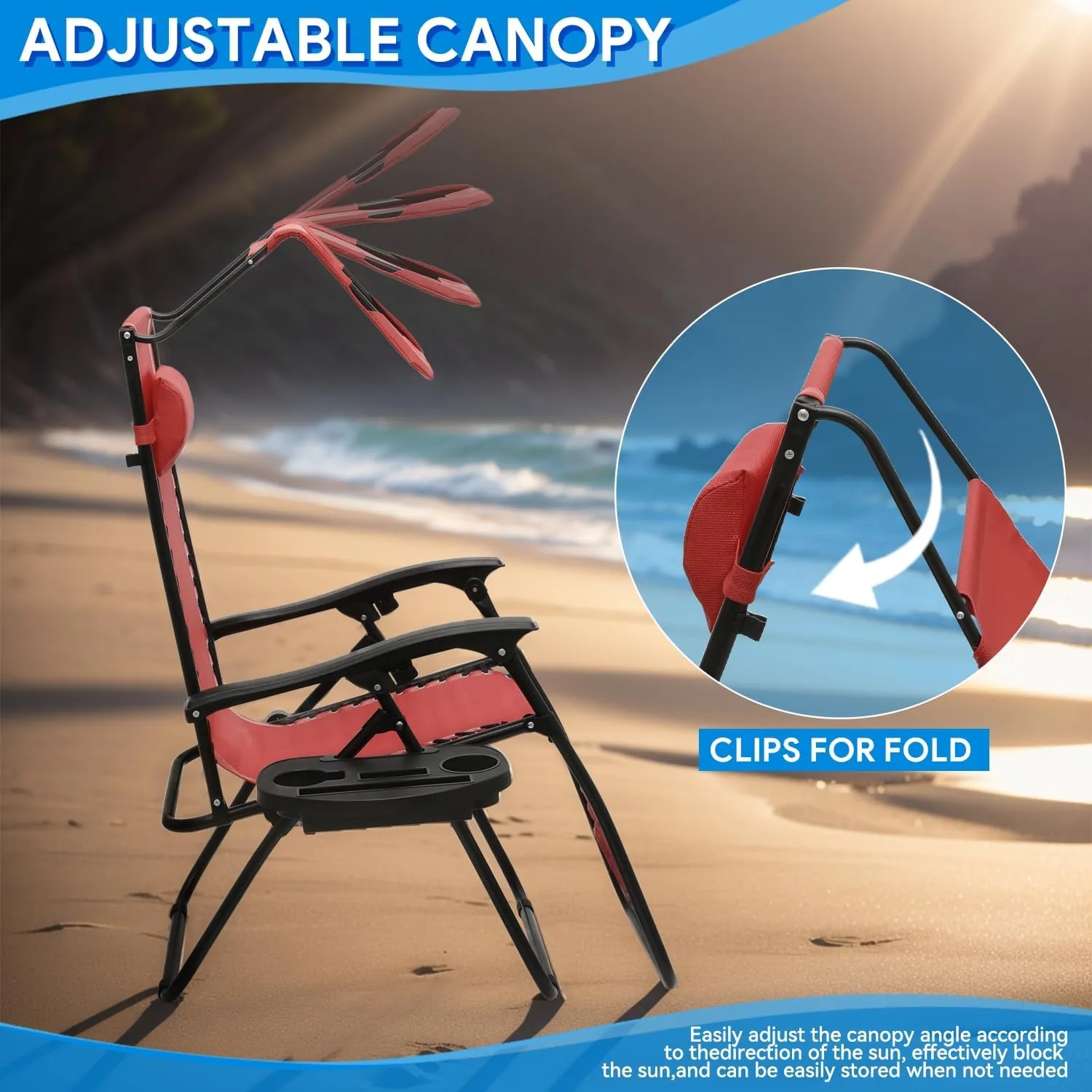 Zero Gravity Lounge Chair - Outdoor Recliner with Adjustable Sunshade Canopy, 330lbs Capacity, Detachable Tray, CAAP-BCC-B1P-MR